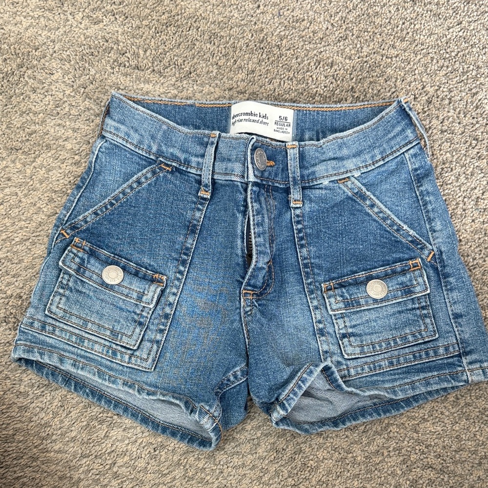 abercrombie kids Washed Blue Denim Cargo Pocket Shorts
